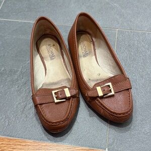 Michael Kors Tan Leather Loafers with Gold Buckle